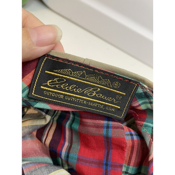 Vintage Eddie Bauer Newsboy Golf Cabby Hat Cap Sz Large Beige Plaid Lined USA - Picture 6 of 6